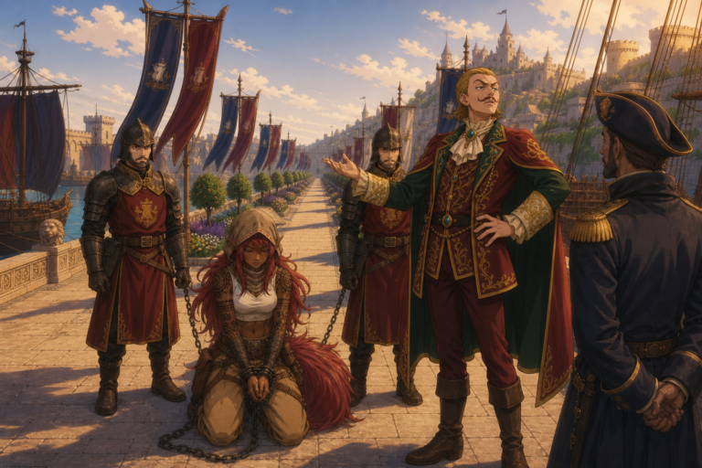 Kane sells Anna to the captain, Tales of Encenia key art