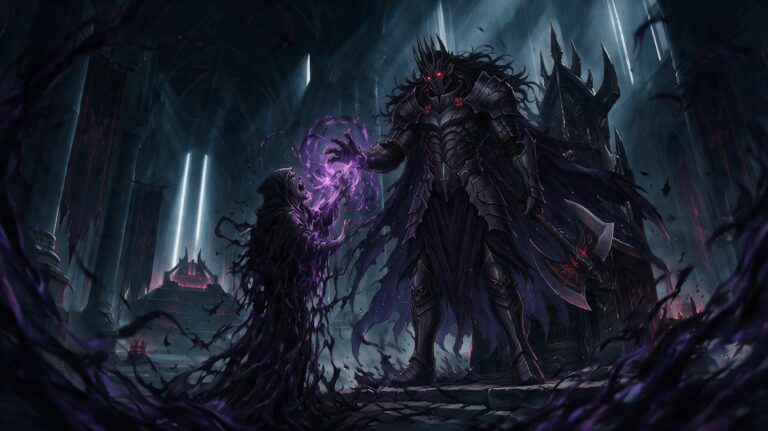 Archaon in the throne room, Tales of Encenia key art