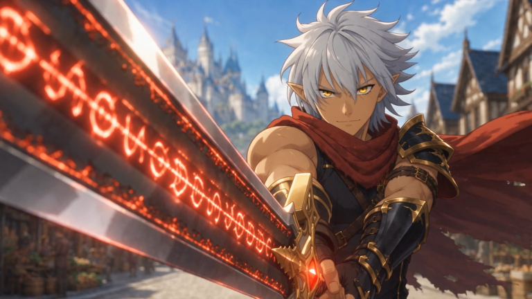 Yanshamaru reaches for his sword at sunset, Tales of Encenia key art
