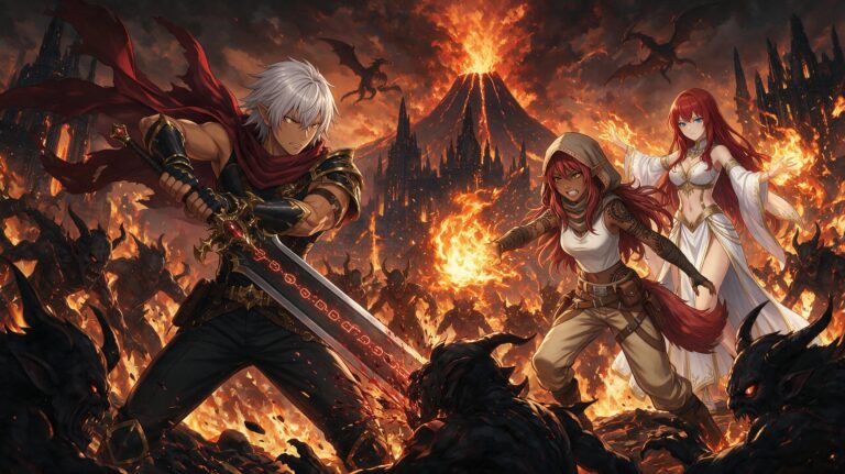 Fire and steel: Yanshamaru and Ethera in battle, Tales of Encenia key art